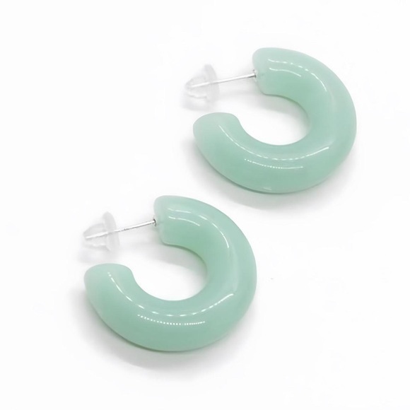 Green Acrylic Hoop Earrings - Picture 1 of 4